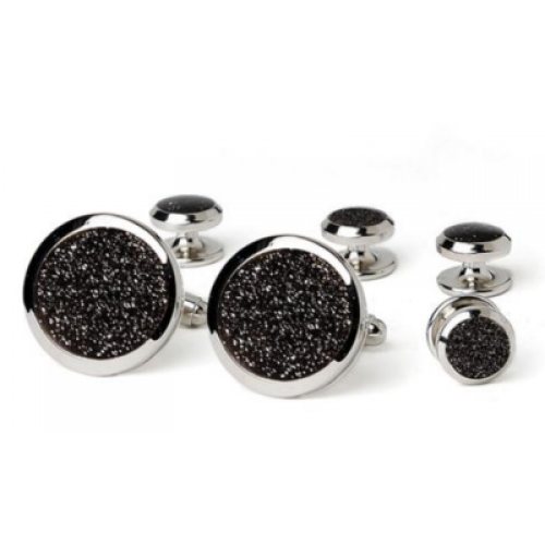 Black Diamond Dust Tuxedo Studs and Cufflinks